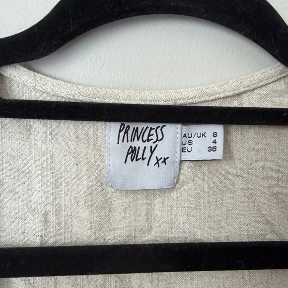 Princess Polly Linen Tie Front Romper | Beige | Size US 4 - Picture 2 of 4